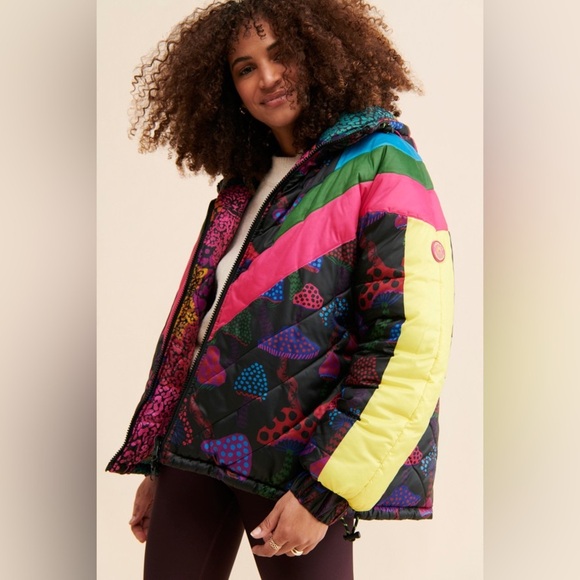 FARM Rio Jackets & Blazers - Farm Rio Neon Mushroom Recycled Polyester Reversible Puffer Jacket Size XS NWT